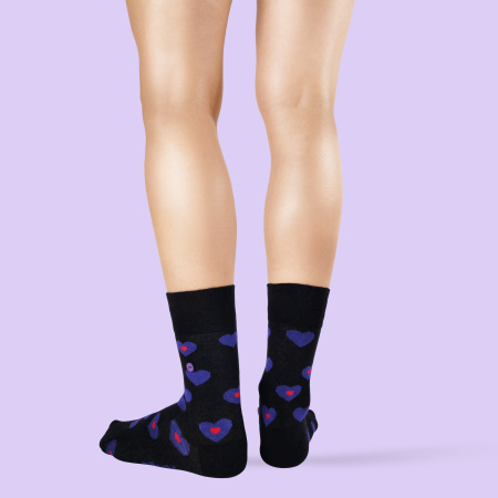 Unabux sock - MY LOVE, dark blue with red hearts